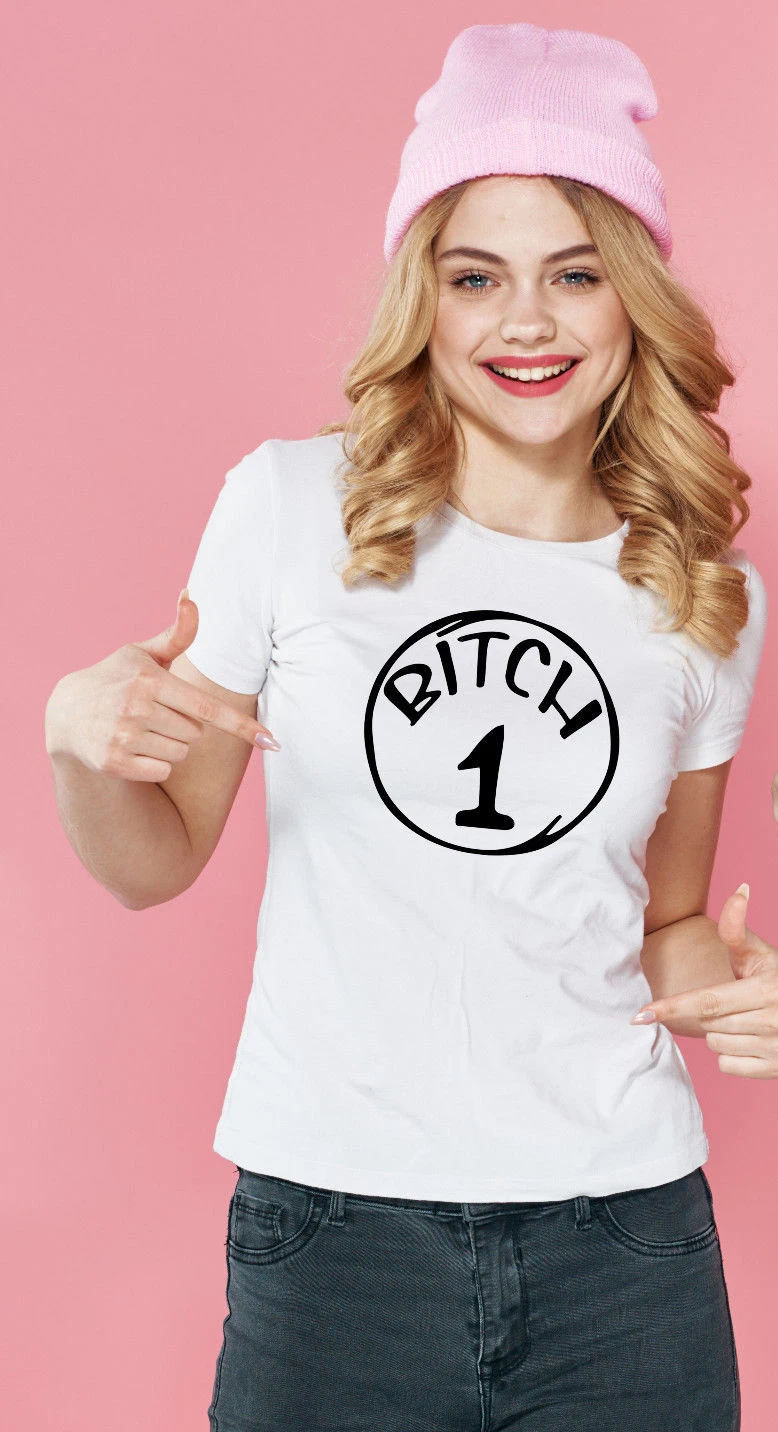 Комплект из двух одинаковых белых футболок с надписью Her and her Best friends Bitch 1 2 крутая