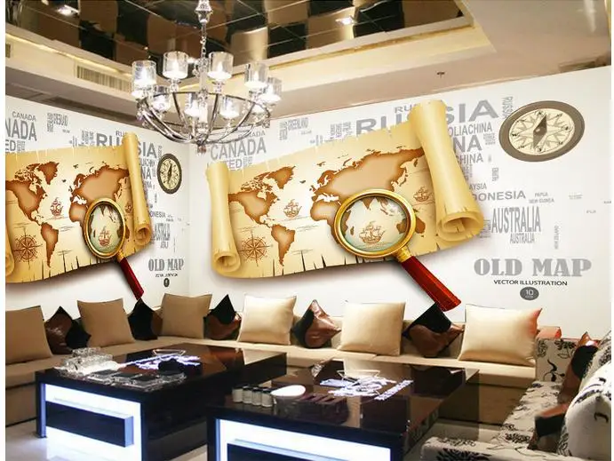 Индивидуальные 3d фотообои Настенные обои с изображением пирата карты мира