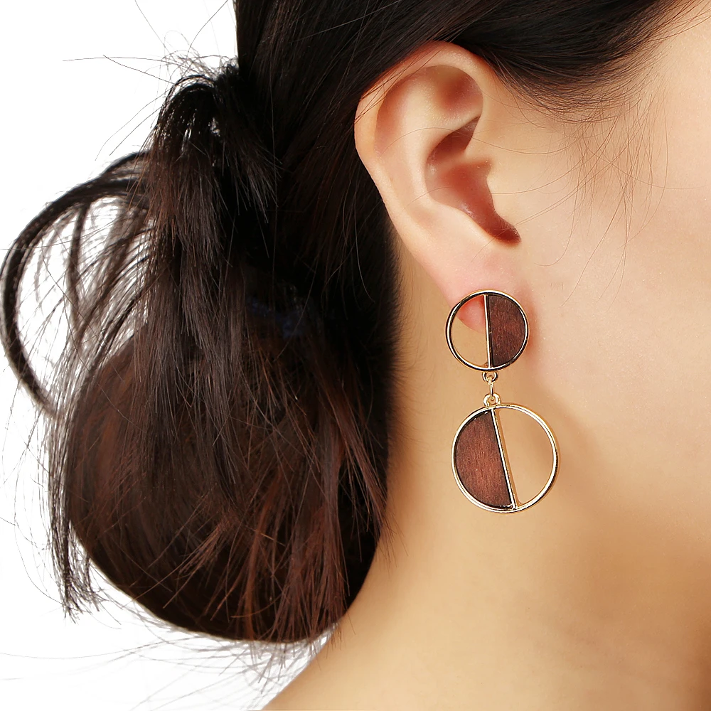 Если я мода простой стиль Деревянные Подвески Серьги гвоздики полые