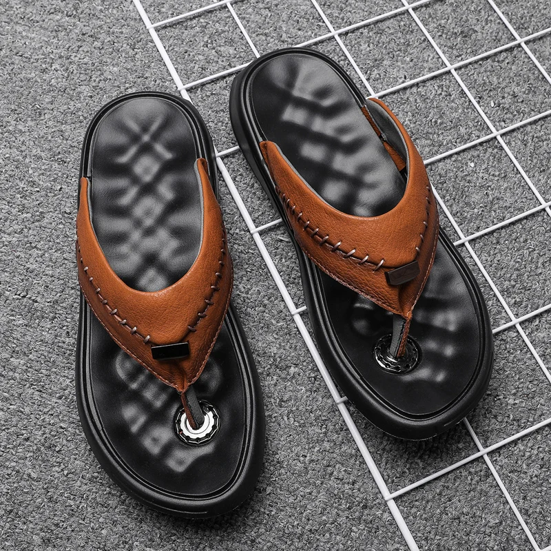 CIMIM/брендовые сланцы для мужчин большие размеры модные летние кожаные шлепанцы