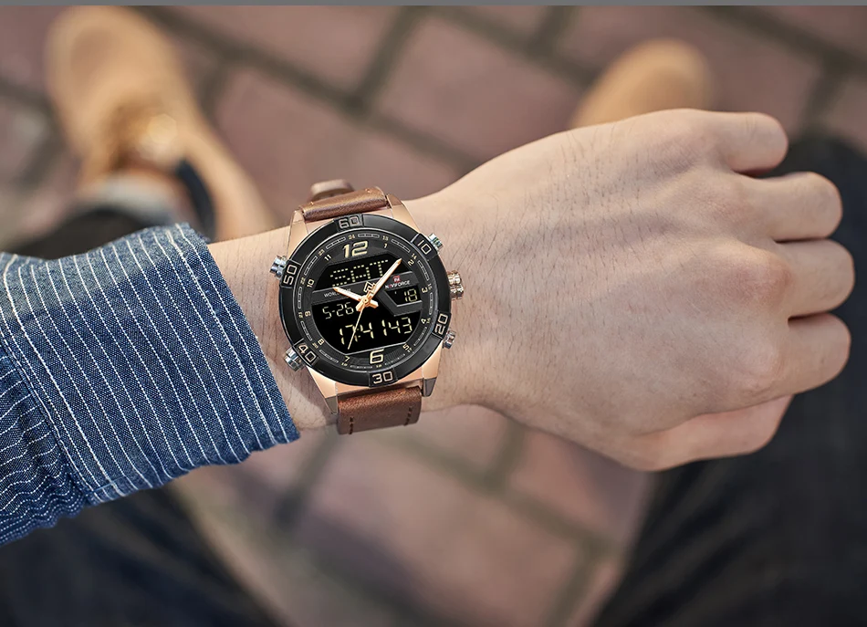 Топ люксовый бренд NAVIFORCE мужские s часы мужские кожаные спортивные часы водонепроницаемые кварцевые цифровые часы мужские армейские военные наручные часы