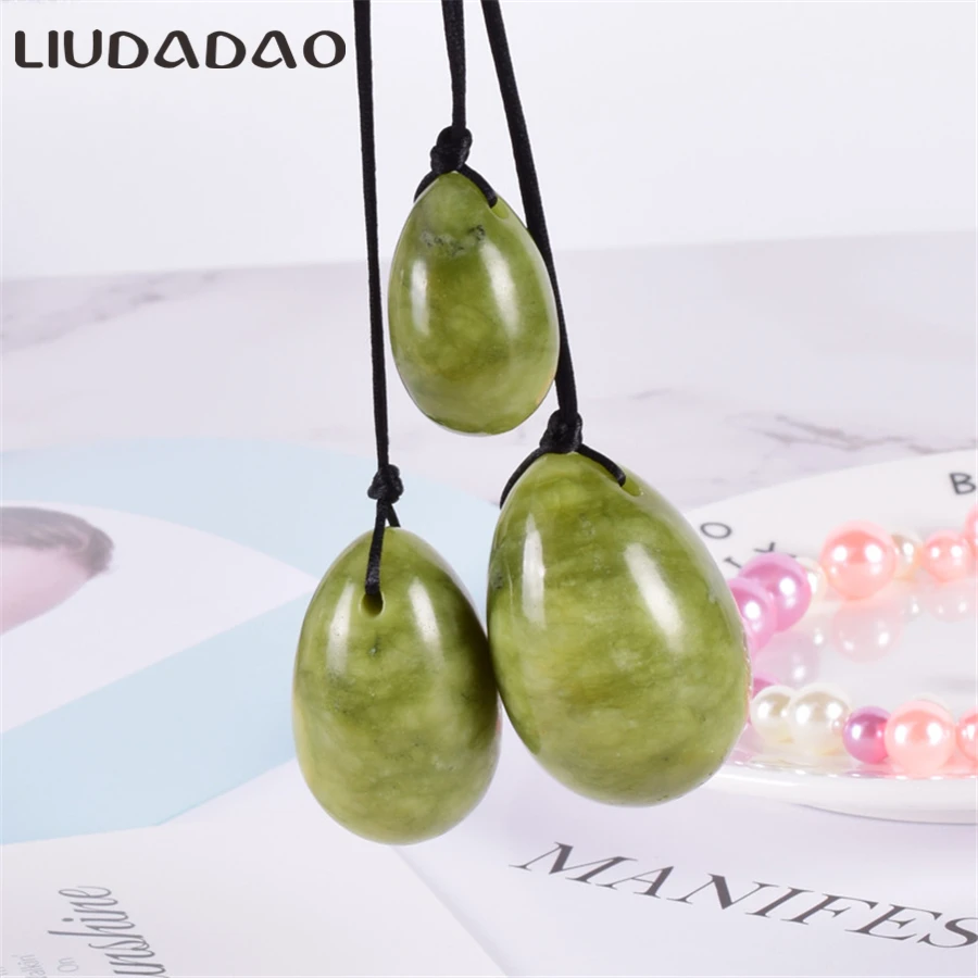 LIUDADAO Jade Drilled Beads 3Pcs/Set Large and Small Yoni Eggs For Women Kegel Exercise Vaginal Muscles Health Care Massager