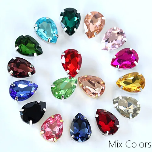 Mix Colors 5 размеров красочные стеклянные каплевидные красные пришивные стразы с полым клешом хрустальные пришивные стразы для свадебного платья Y1903 - Цвет: Mix Colors