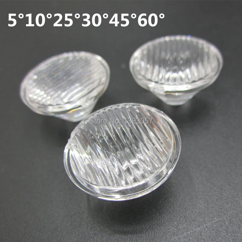 200pcs 1w 3w stripe LED lens, 20mm diameter optical pmma high power condensing led lenses 5/10/25/30/45/60 degree for LED Light