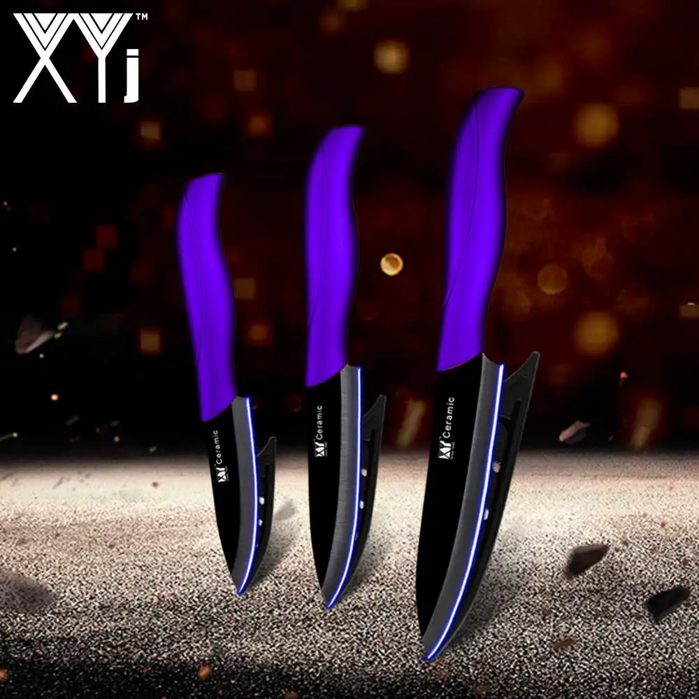 PURPLE H BLACK B XYj набор кухонных керамических ножей набор инструментов " 4" " дюймов Красный Фиолетовый Синий Зеленый Ручка циркониевый оксид Cermaic нож Аксессуары для приготовления пищи - Цвет: PURPLE H BLACK B