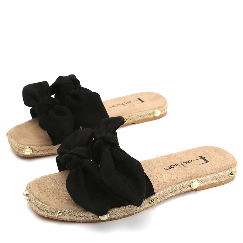 Новинка 2019 года Модные женские тапочки с бантом милые розовые туфли на плоской