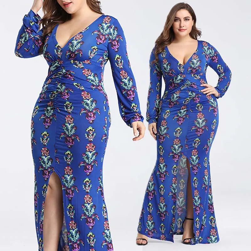 WHZHM 4XL 5XL знаменитостей макси с длинным рукавом высокой талией плюс размер 3XL