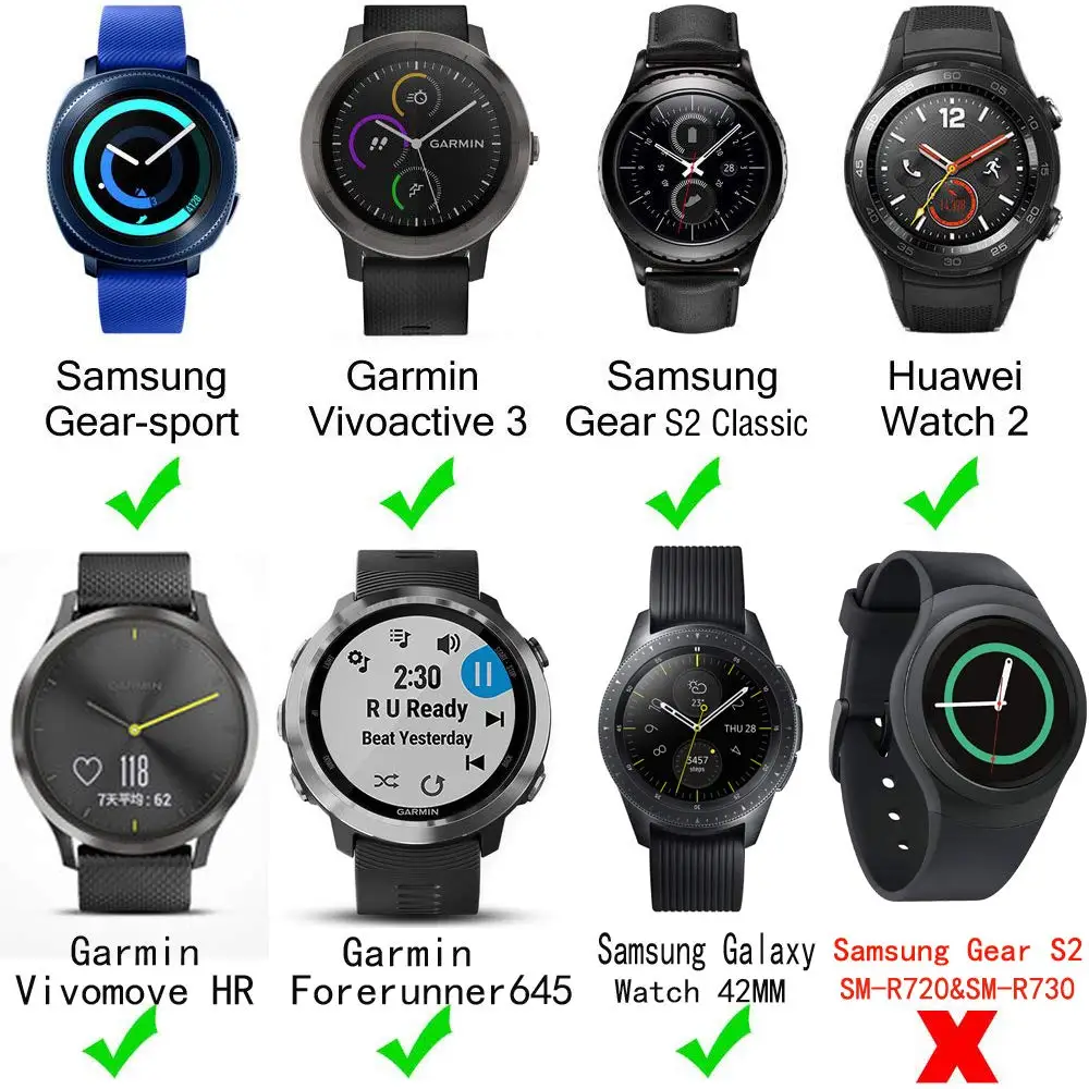 20 мм силиконовый быстроразъемный ремешок для часов samsung gear Sport/samsung Galaxy Watch 42 Garmin