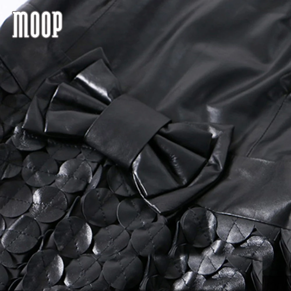 Американский сексуальный черный натуральная кожа dress женщины dot pattern овчины Линии