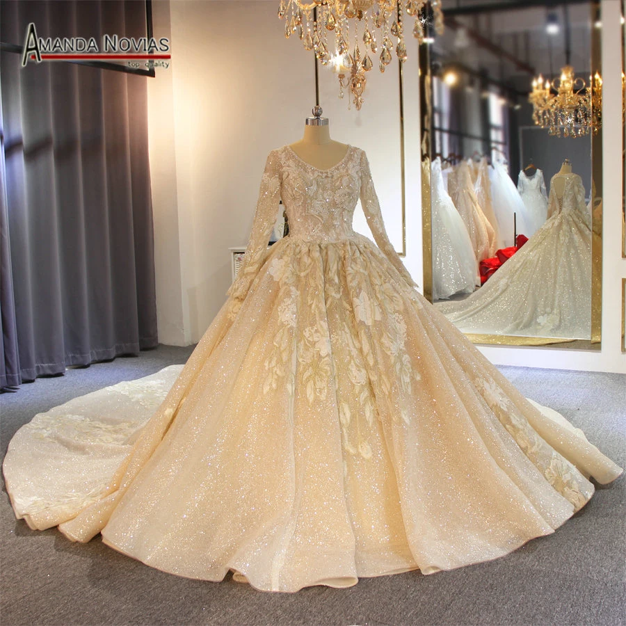 Роскошное блестящее свадебное платье robe de soiree с длинными рукавами мусульманский свадебное платье