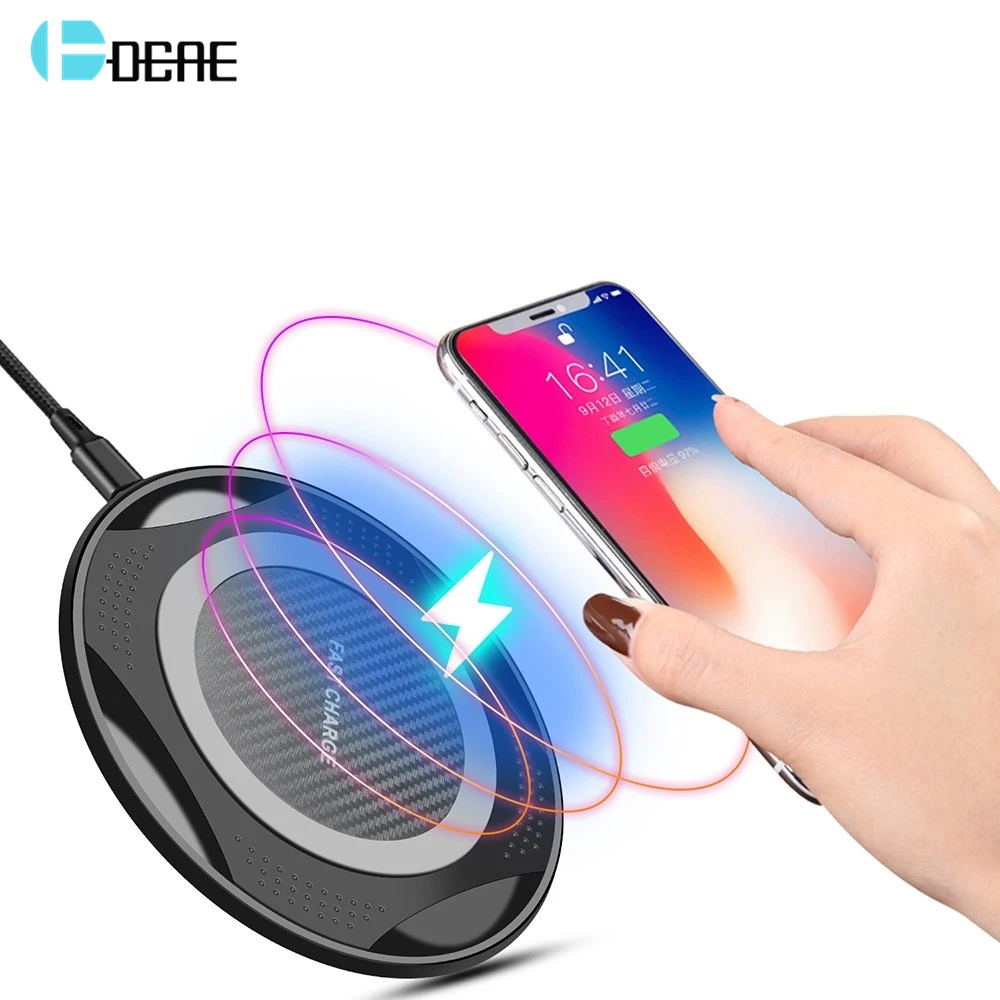 DCAE QI Беспроводное зарядное устройство для iPhone XS Max XR X 8 Plus 10 Вт быстрая Беспроводная зарядная подставка для samsung Note 9 S9 S8 USB быстрая зарядка