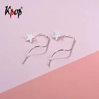 kpop silver wire earrings wedding bridal statement jewelry minimalist spiral threader star long drop earrings for women e6026