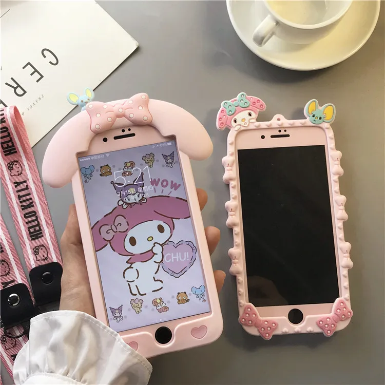 For iphone 7 7plus 3D Melody phone Cases Cover + PInk Tempered Glass Screen Protector for iPhone 8 8plus 6 6S 6sPlus straps |