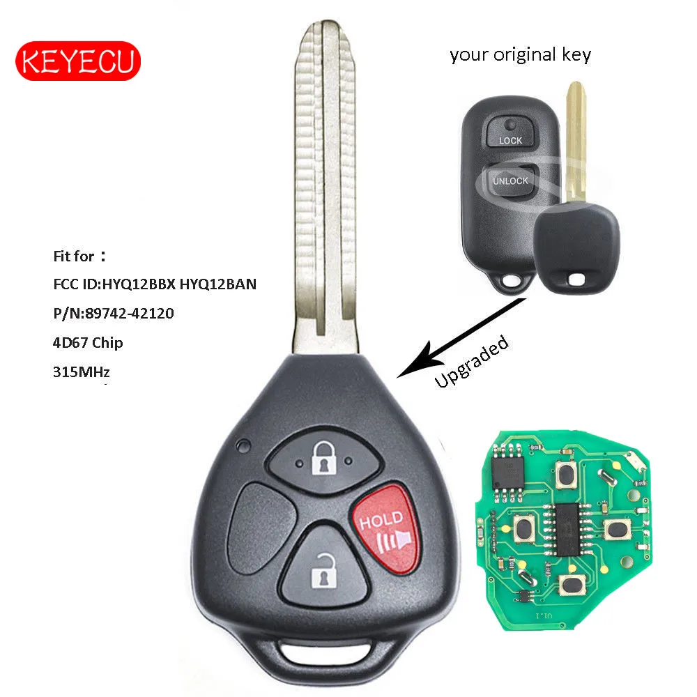 Keyecu обновленный дистанционный брелок чип 315 МГц 4D67 для Toyota Tundra Echo 2004-2006 FCC: HYQ12BBX