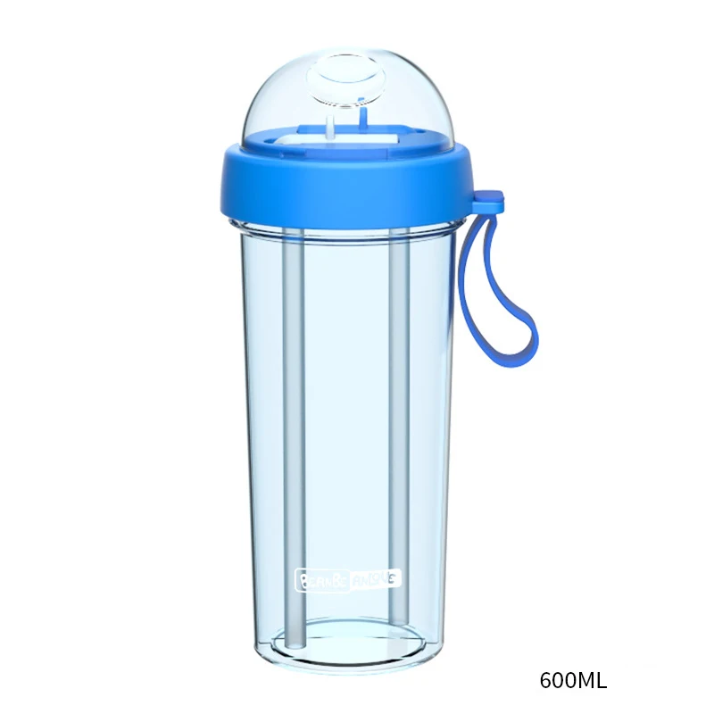 Navy blue 600ML BAISPO двойная соломенная бутылка для воды, питьевая чашка, герметичная, портативная, для путешествий на открытом воздухе, чайник для бега, походов, бутылка для воды - Цвет: Navy blue 600ML