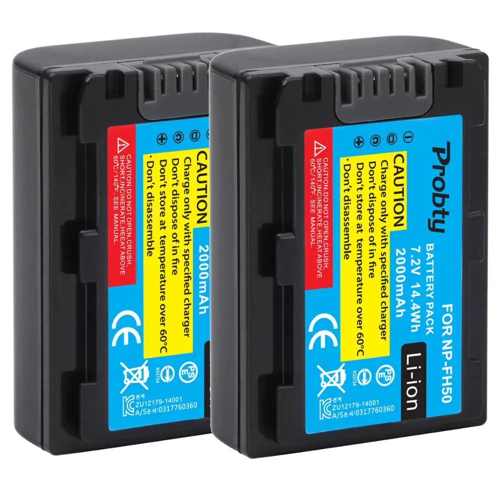 2 шт. Probty NP-FH50 NP FH50 Перезаряжаемые Батарея для Sony DCR-HC20 DCR-HC21 DCR-HC26 DCR-HC28 DCR-HC30 DCR-HC32 DCR-HC36