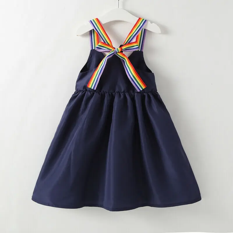 2019 Lovely Summer Kid Baby Girl Dress Pure Color Sleeveless Slip Party Princess Dresses Rainbow Strap New 1-6T | Детская одежда и