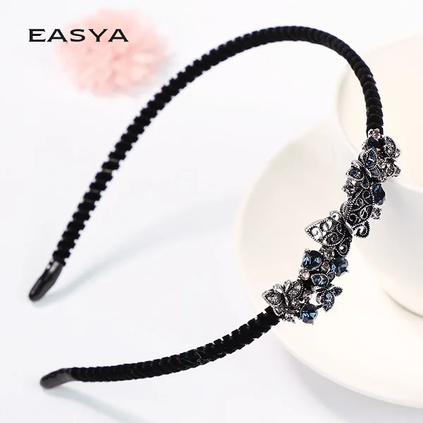 BlueGray EASYA смешанные стили ободок с бабочкой аксессуары для волос для женщин и девушек винтажные Стразы повязка на голову блестящая кристальная повязка с бантом - Цвет: BlueGray