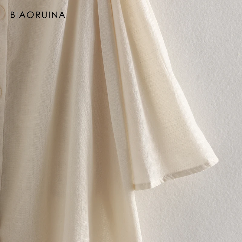 BIAORUINA Женская хлопковая льняная милая Однотонная футболка женская без рукавов с