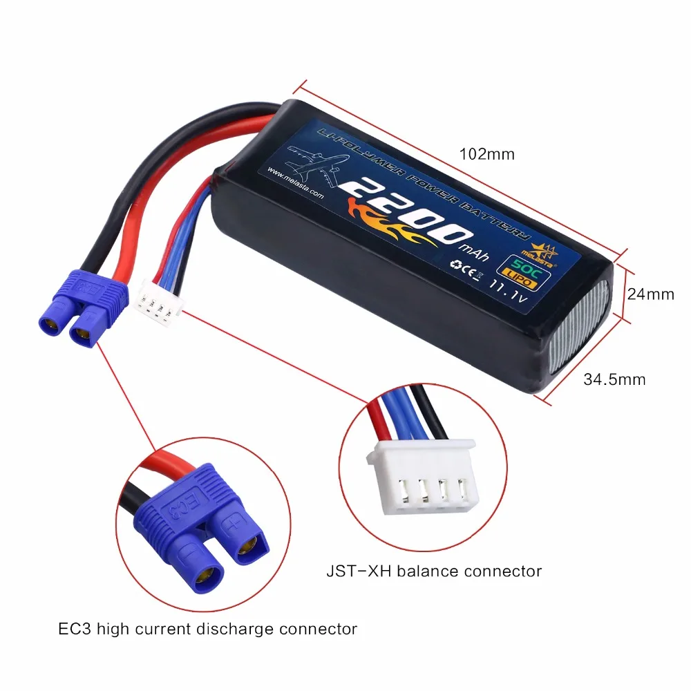 Аккумулятор Melasta 3S 2200 мАч 11 1 В 50C с разъемом EC3 для радиоуправляемого самолета