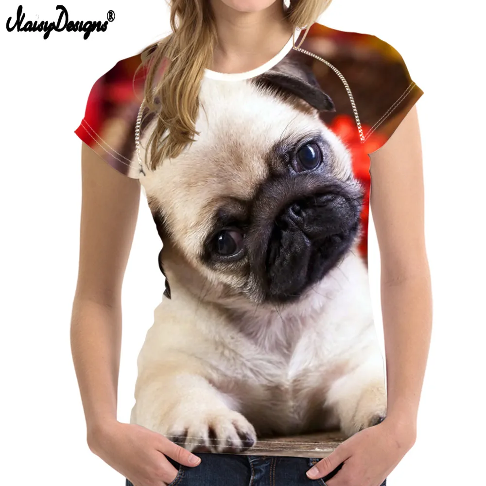 Женская футболка с 3D принтом мопса собаки Европы лета|Футболки| |