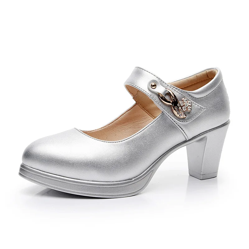 silver 5cm heel Свадебные туфли на квадратном каблуке золотистого и серебристого цвета женские туфли-лодочки г. Стразы, туфли на высоком каблуке 10 см женские вечерние модельные туфли 33, 41, 42, 43, 44 - Цвет: silver 5cm heel