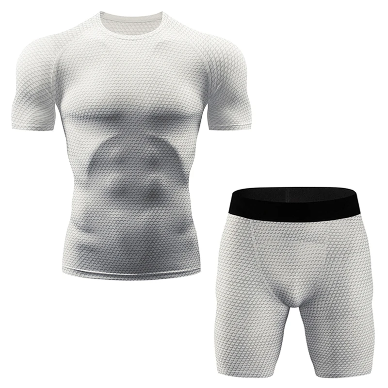 Новый Фитнес компрессионный набор футболка мужская 3DMMA печать Crossfit мышцы рубашка