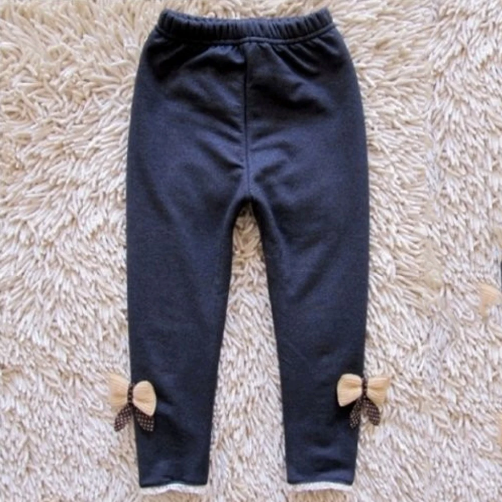 Новинка джинсы с бантом для девочек Детские хлопковые кашемировые брюки теплые