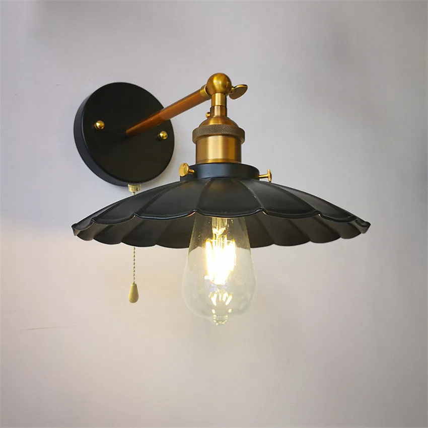 

Pull switch Black Color Loft Industrial Wall Lamps Vintage Bedside Wall Light Metal Lampshade E27 Edison Bulbs 110V/220V