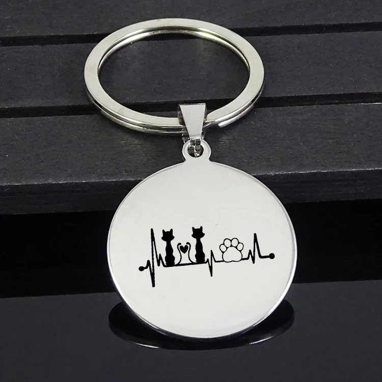 

Lovely Cat Keychain Heartbeat Lifeline Paw Keychains Jewelry for Men and Women YP7368