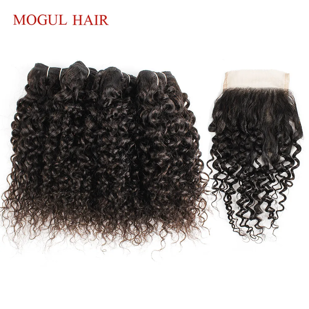 MOGUL волосы 50 г/шт. 4/6 пряди с закрытием Джерри вьющиеся пряди с закрытием натуральный цвет темно-коричневый 10 12 дюймов короткий Боб Стиль