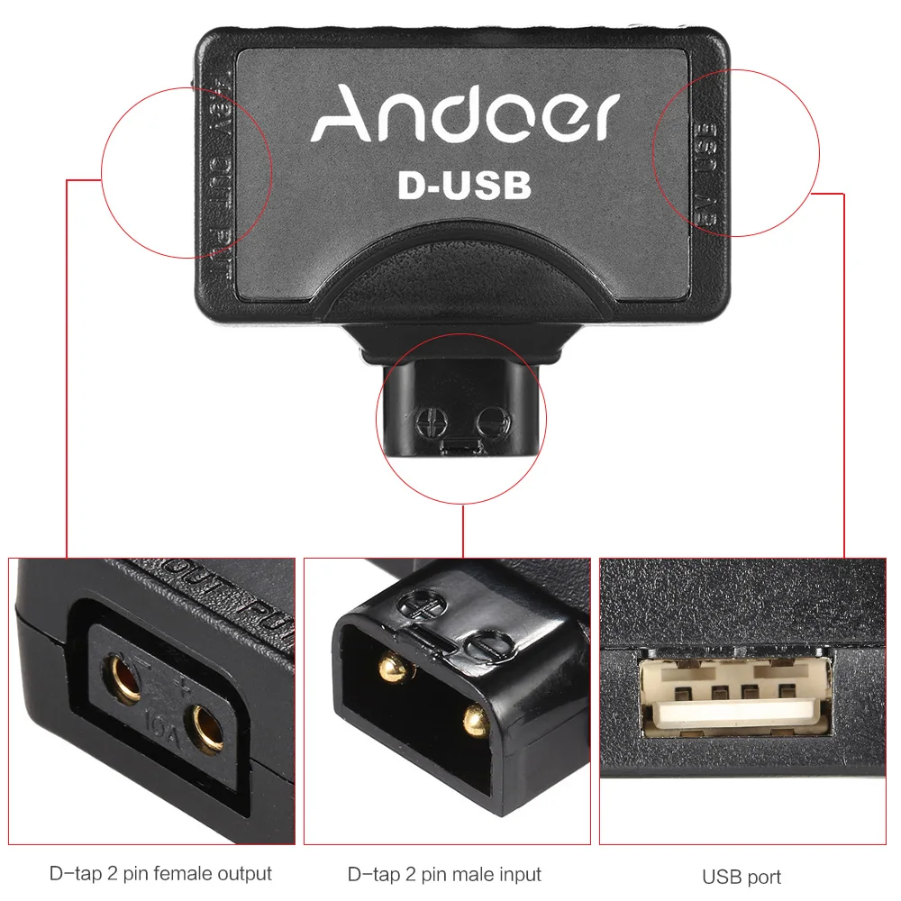 Usb-переходник Andoer D-Tap 5 V для V-Mount Camcorder camera, аккумулятор для смартфона BMCC, usb-переходник