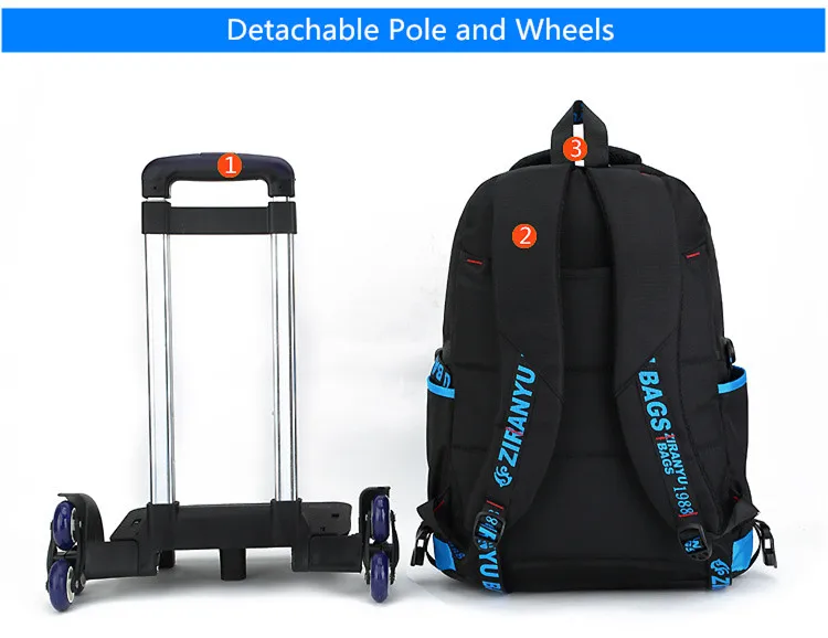 Школьный рюкзак Fengdong для мальчиков съемная сумка-тележка на колесах портфель