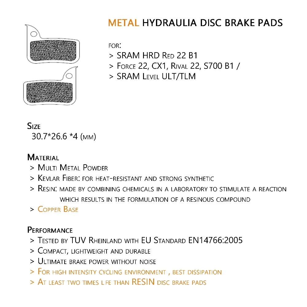 4 пары металлических гидравлических дисковых тормозных колодок для SRAM HRD Red 22 B1, Force 22, CX1, Rival 22, S700 B1 Уровень ULT/TLM
