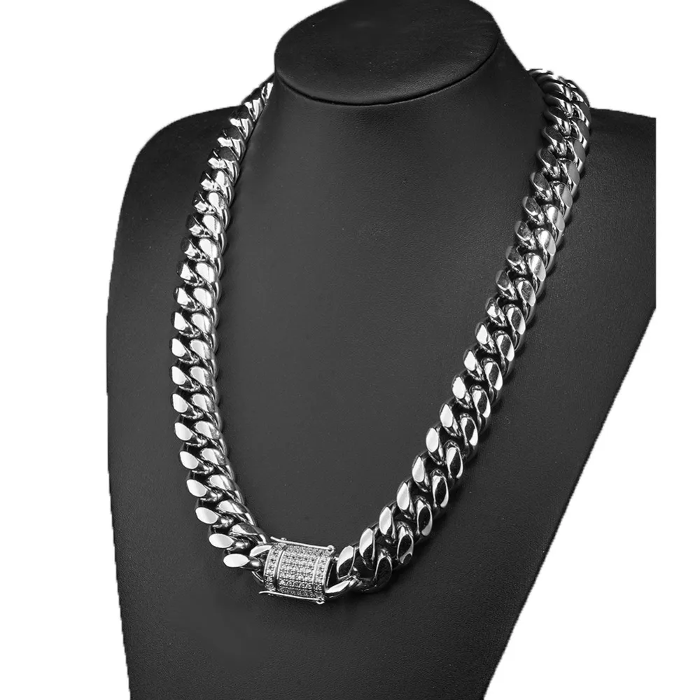

Strong Men's Silver Color Heavy Stainless Steel 18mm Shiny Casting Clasp 7-40 Inches Necklace Or Bracelet Miami Curb Link Chain