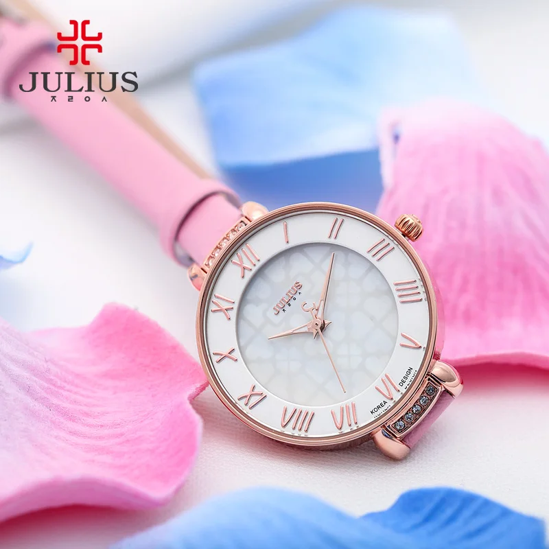 JULIUS JA 869 новые женские модные наручные часы с бриллиантами Кожаный ремешок тонкий