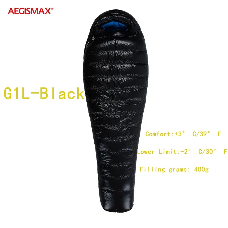 G1L-Black AEGISMAX G1 G2 Сверхлегкий белый гусиный пух Мумия Открытый походный Кемпинг взрослый спальный мешок 3 сезона с компрессионным мешком - Цвет: G1L-Black