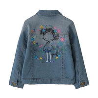 dfxd children jeans coat 2018 new spring autumn korean baby girl long sleeve flower embroidery denim blue outwear 2 8years