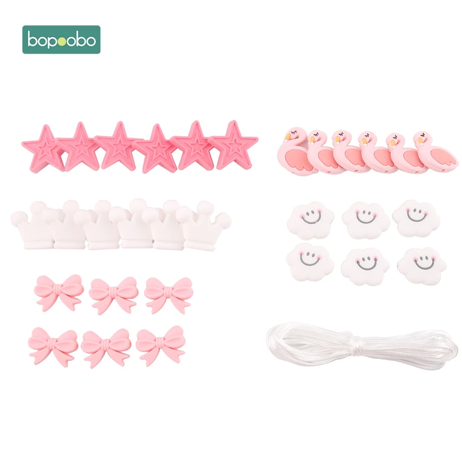 Pink DIY Set Bopobo 1 набор силиконовых бусин в виде совы, сделай сам, для рукоделия, силиконовое, пищевое, мини-облако, фламинго, детское ожерелье без БФА, бусины, Детские Прорезыватели - Цвет: Pink DIY Set