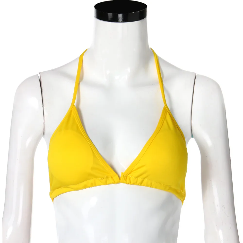 Yellow CHAMSGEND, бикини,, одежда для плавания, женский купальник, сексуальный, Одноцветный, бикини, полосы, бандаж, купальник, одежда для плавания, пляжная одежда, женский бикини, топ, Прямая поставка - Цвет: Yellow