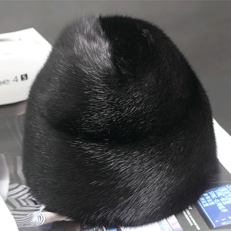 ZDFURS *men mink fur hat New Fashion Men's Real Mink Fur Cap Winter Warm Top Hat Headgear Beanie Beret