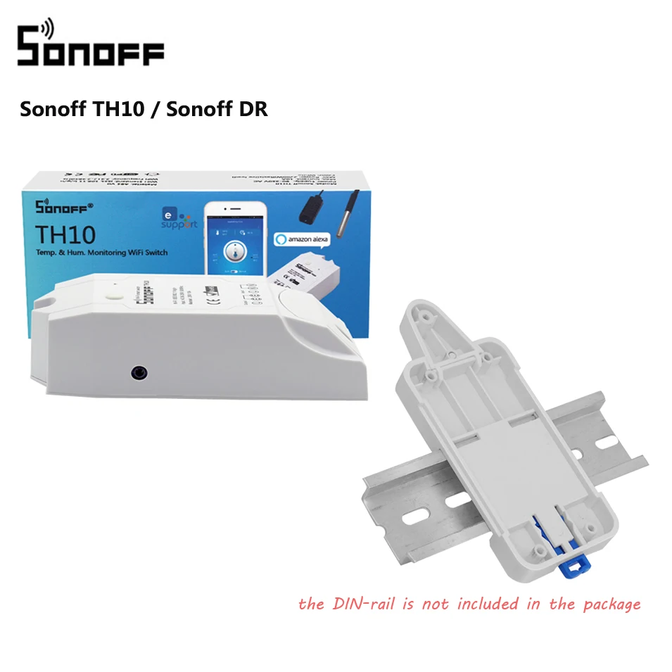 Смарт переключатель Sonoff TH10 Wifi с монитором температуры и влажности/Sonoff dr Din Rail