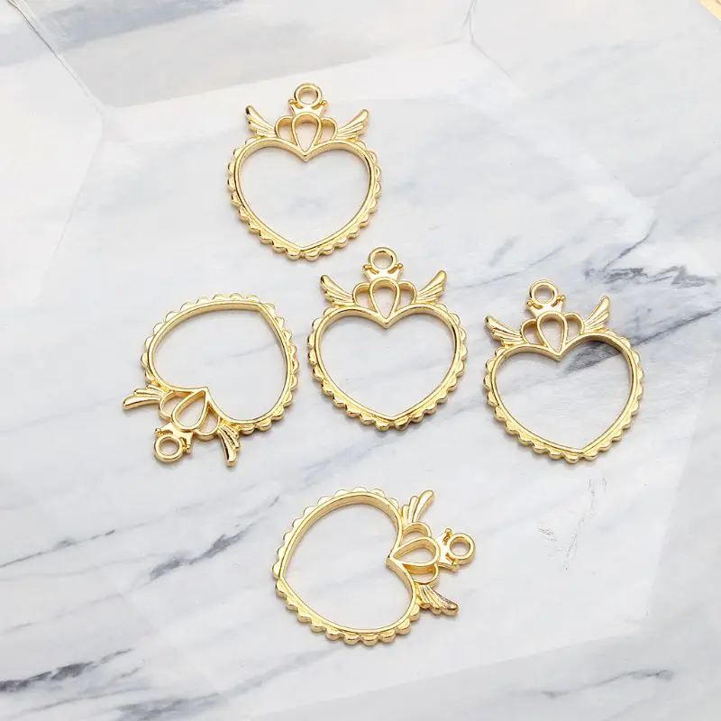 5 шт. полые крылья сердце рамка подвеска открытая задняя панель изготовление