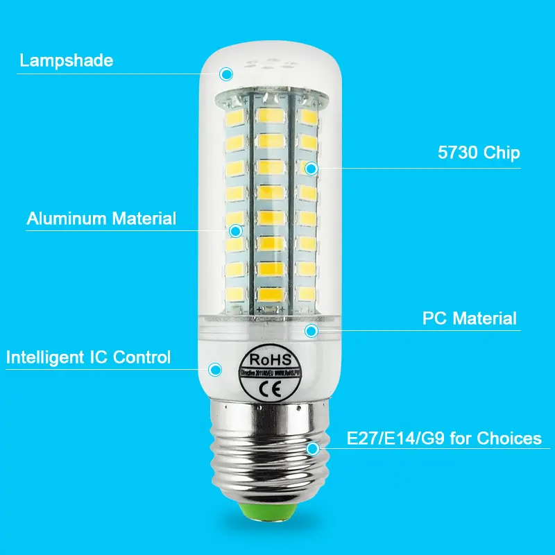 Светодиодный Светодиодная лампа-кукуруза E27 E14 G9 светодиодный светильник 220V 110V светодиодный лампы светильник 24 36 48 56 69 светодиодный s люстры свечи ампулы Bombillas lampada