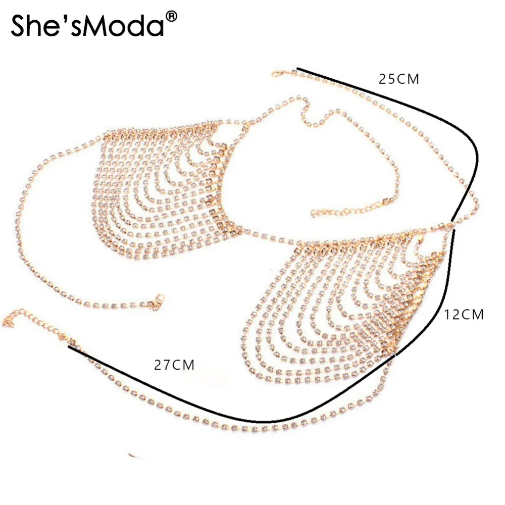 Сексуальное украшение She'sModa со стразами бюстгальтер на цепочке лиф из