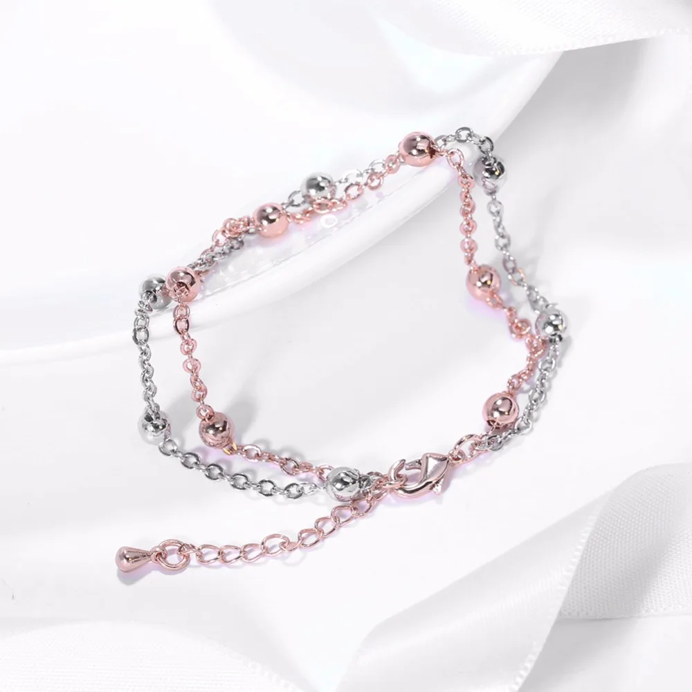 

jingyang Fashion Multilayer Bead chain Bracelets For Women Girls White Rose Gold Color Link wedding Party Jewelry Charm Bracelet