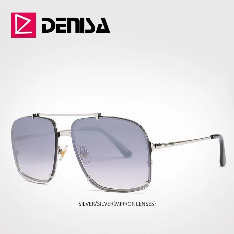 MIRROR Silver Lens DENISA, Квадратные Зеркальные мужские солнцезащитные очки, фирменный дизайн, женские солнцезащитные очки,, модные очки, Ретро стиль, UV400, оттенки для женщин, G25027 - Цвет линз: MIRROR Silver Lens