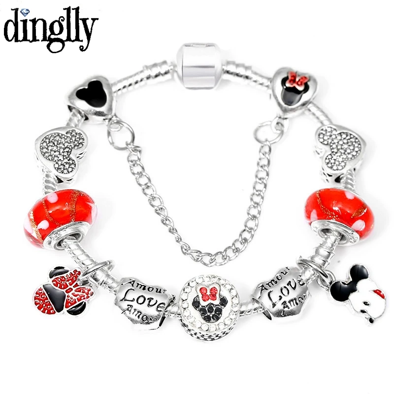 DINGLLY 16 см-21 см мультфильм Микки Минни портрет из бисера бренд браслет для женщин Детская Подвеска браслеты браслет ювелирные изделия подарок
