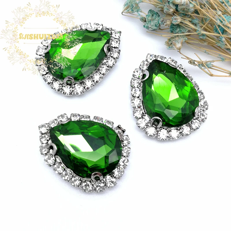 Emerald DR Drill Side Chain Crysta Glass Sewing Rhinestones with Claw DIY Women's Shose and Wedding Dresses