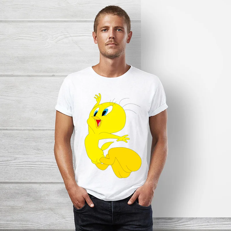 Seestern мультфильм Looney Tunes птичка Твити футболка для мужчин с коротким рукавом лето хип хоп топы забавная Милая птица Студенческая футболка